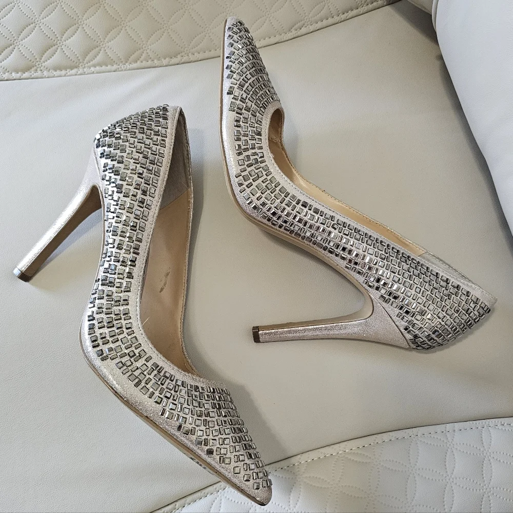 Jessica Simpson Claya Metal Pump in Gold Pewter high heel shoes size 10